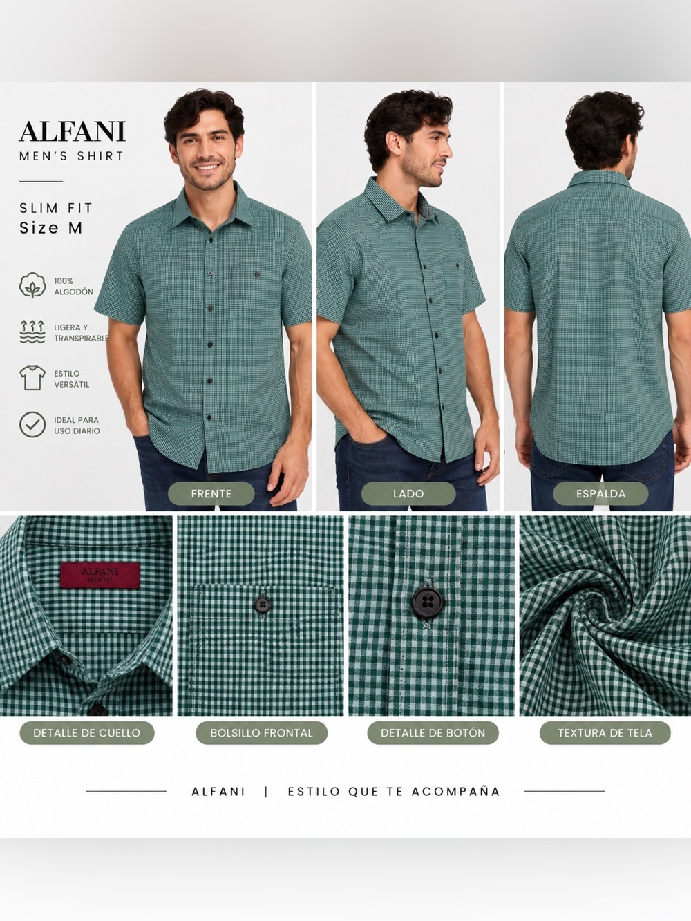 ALFANI Mens Size M SLIM FIT Green Cotton Shirt